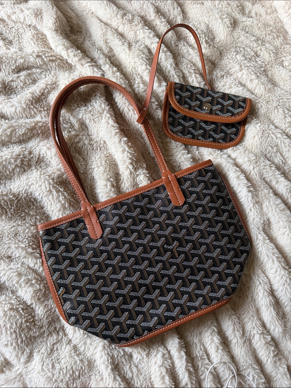 Black and Brown Patterned Mini Tote with Matching Coin Pouch